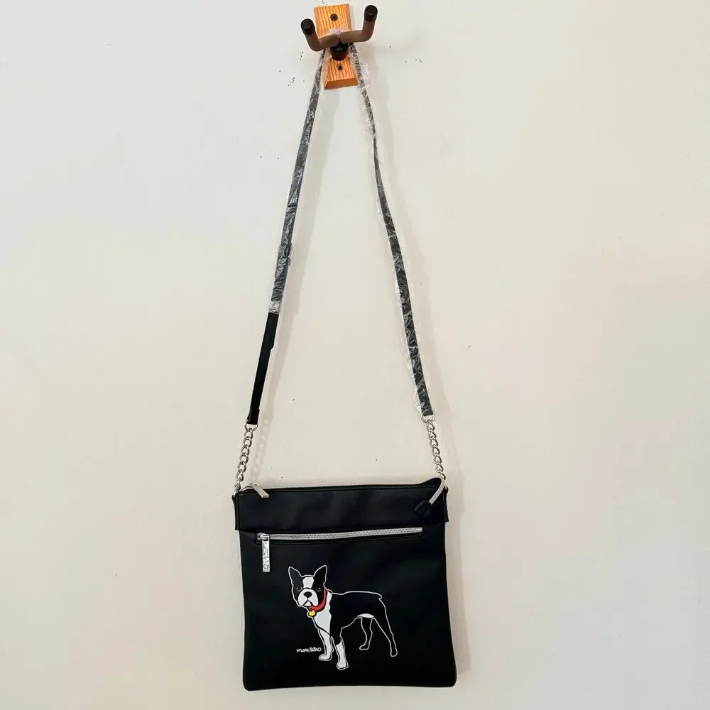 Marc Tetro Boston Terrier Crossbody Purse Vegan Leather Chain Preppy Dog Mom